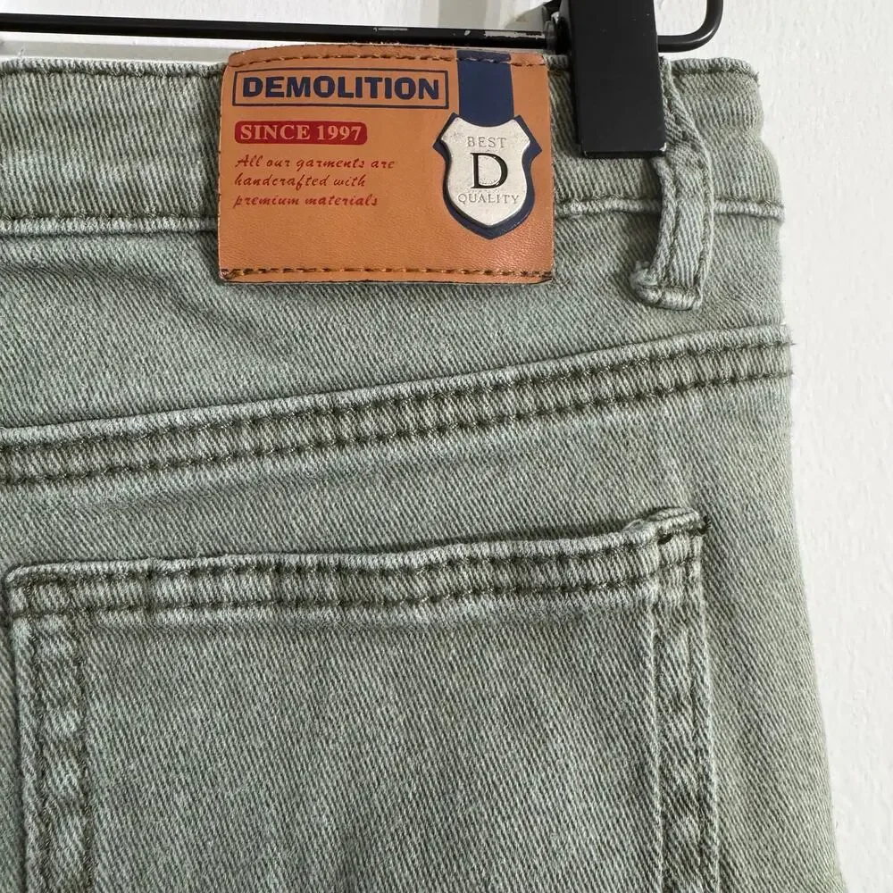 Demolition Green Moto Biker Jeans Size 10 - Picture 4 of 6